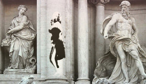 Street art in Rome spray can painting of Anita Ekberg at Fontana di Trevi to celebrate La dolce vita