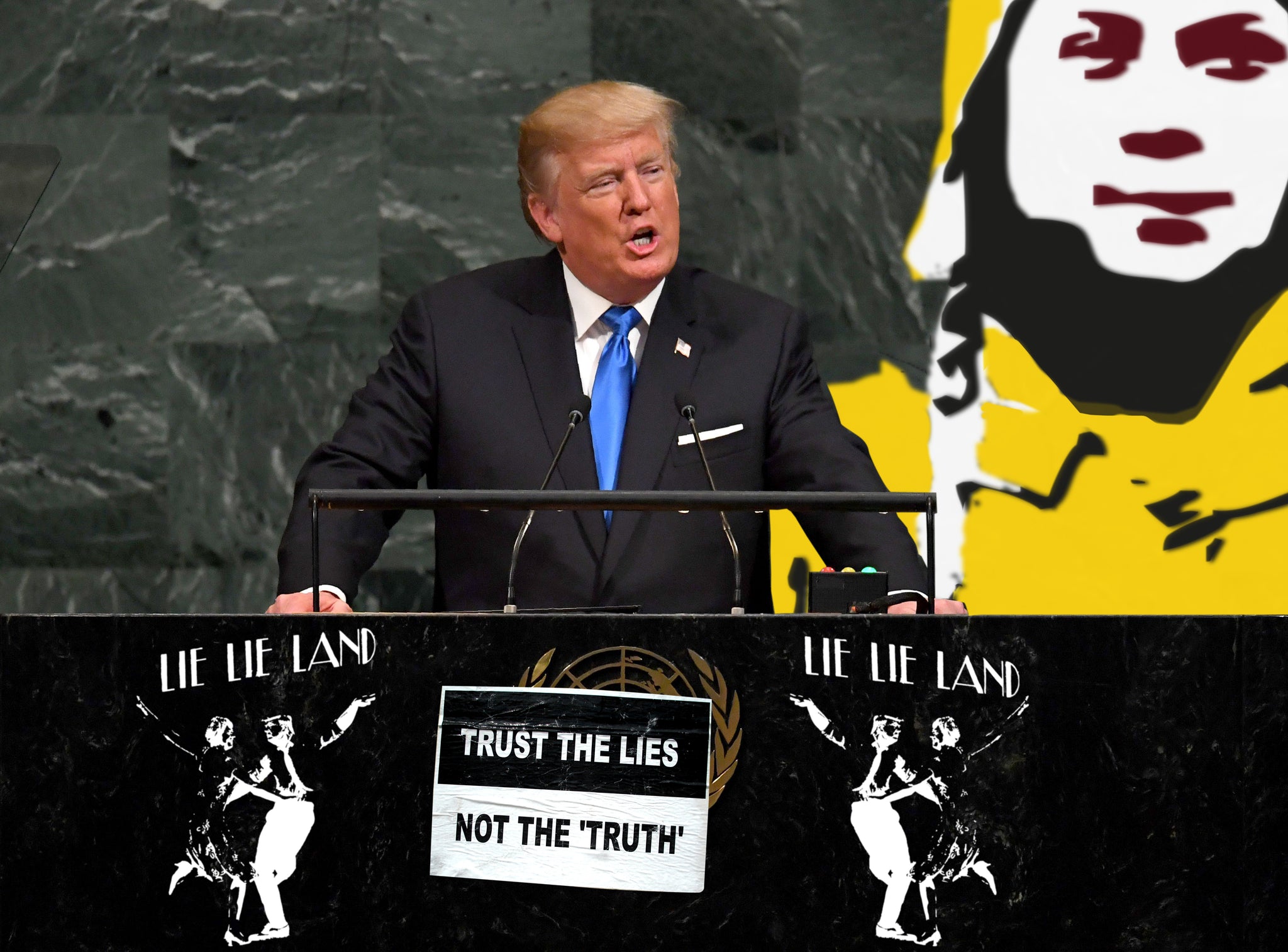 Street  art :climate war by Banksy at the UN headquarters its Donald trump VS Greta Thunberg