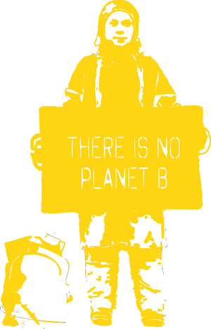 spray paint stencils of climate activist Greta Thunberg there is no planet b