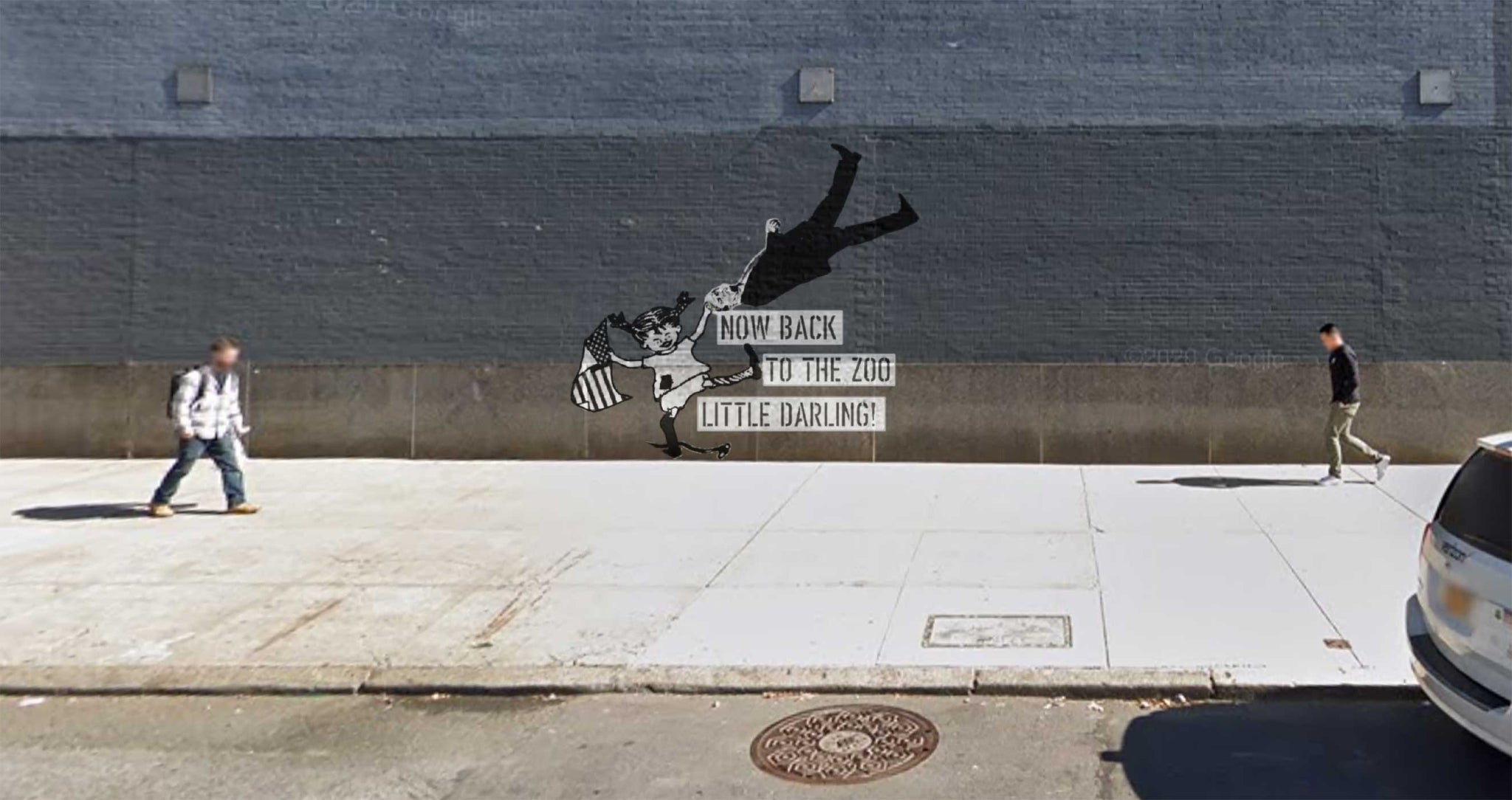 New york street art of Pippi Longstocking Ousting Donald Trump from office